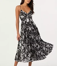 Astr The Label Saiorse Metallic Pleated Midi Dress