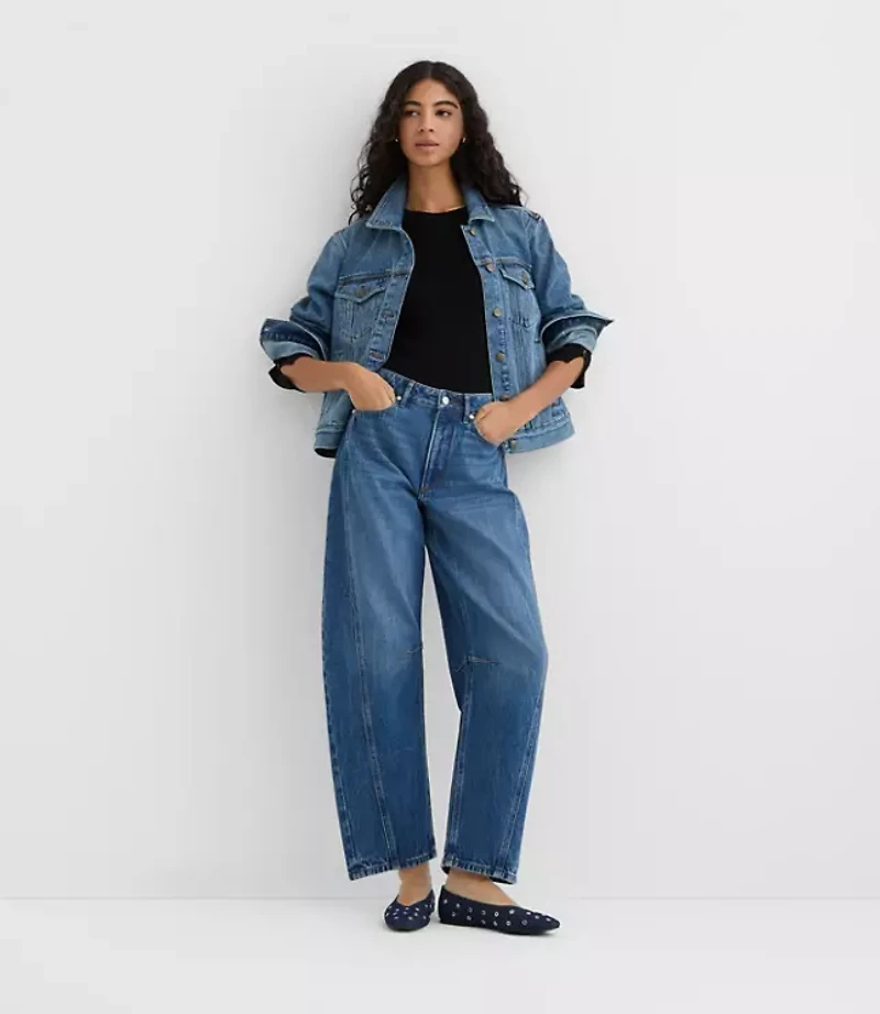 Rivete Petite Denim Trucker Jacket Vintage Mid Wash