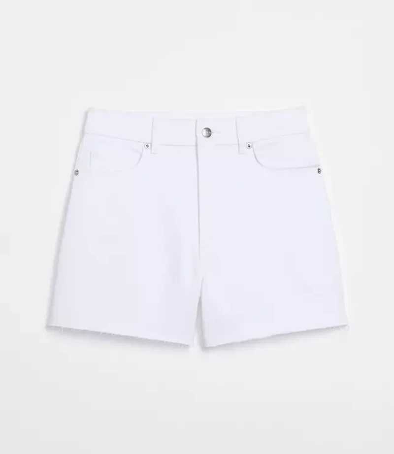 Rivete Curvy High Rise Cut Off Denim Shorts White