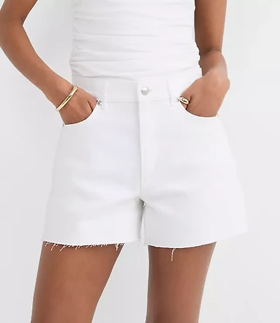 Rivete Curvy High Rise Cut Off Denim Shorts White