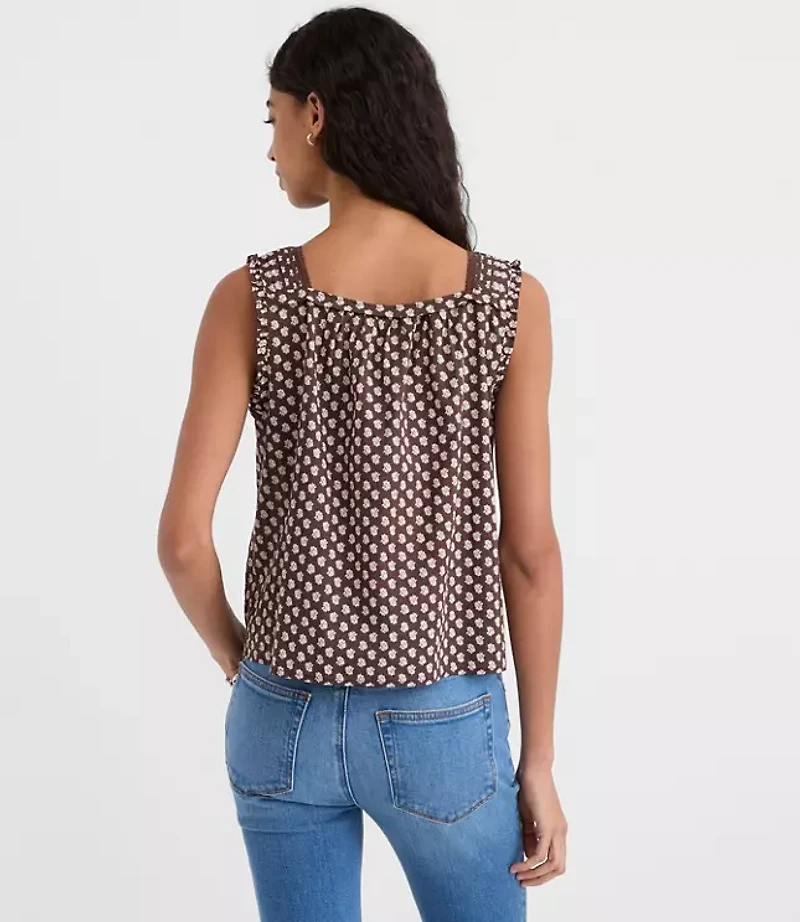 Floral Pleated Square Neck Blouse