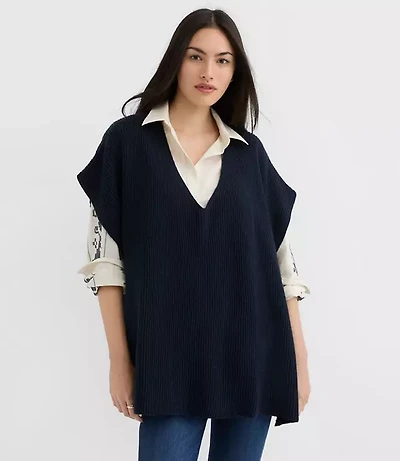 Ribbed V-Neck Poncho Sweater