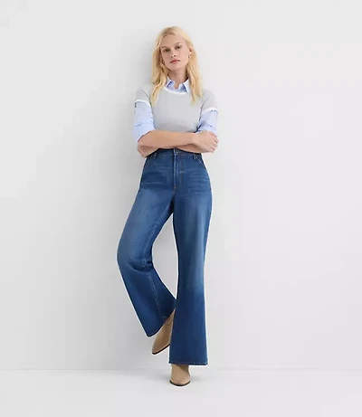 Rivete Tall Mid Rise Relaxed Flare Jeans Vintage Dark Wash