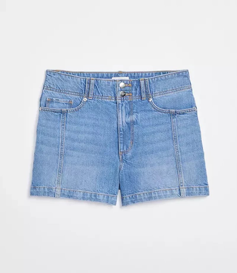 Rivete Tall Seamed High Rise Denim Shorts Mid Wash