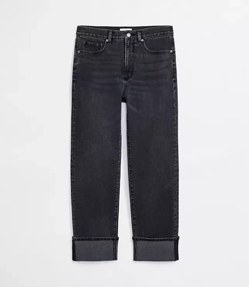 Rivete Tall Curvy Cuffed High Rise Straight Jeans Noir Wash