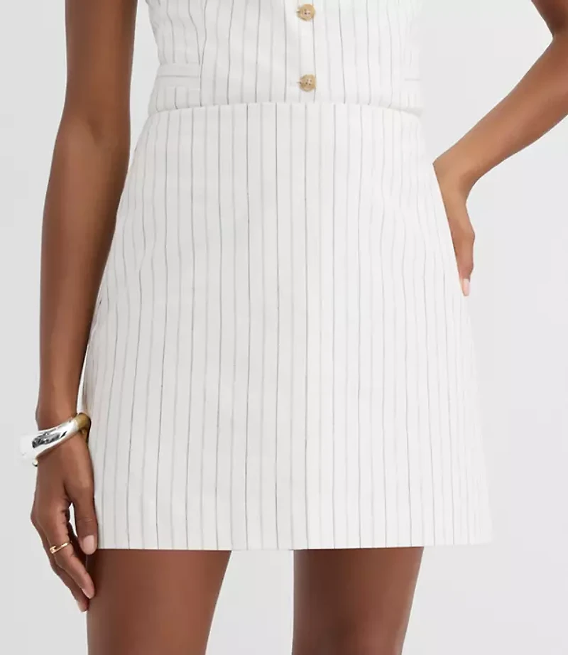 Petite Pinstripe Cotton Linen Modern Mini Skort