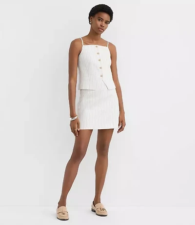 Petite Pinstripe Cotton Linen Modern Mini Skort