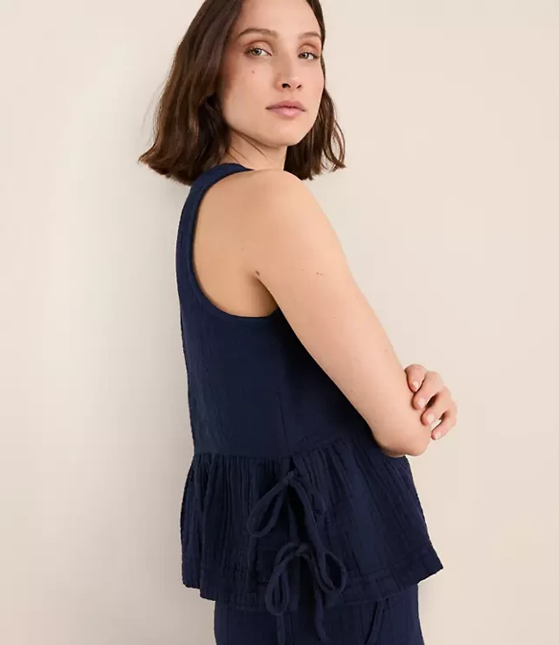 Lou & Grey Triple Cloth Side Tie Peplum Top