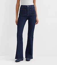 Rivete Tall Curvy Patch Pocket High Rise Slim Flare Jeans Classic Rinse Wash