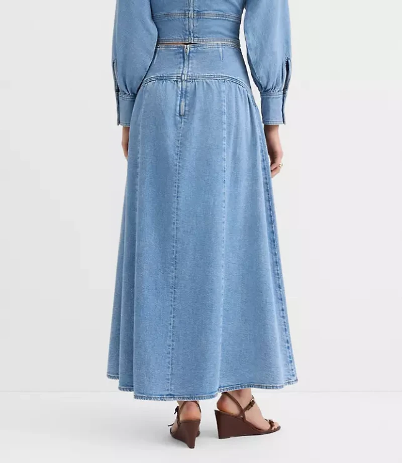 Tall Yoke Full Denim Maxi Skirt Light Wash Indigo