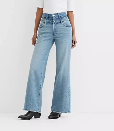 Rivete Tall Curvy Double Waisted High Rise Wide Leg Jeans Light Wash