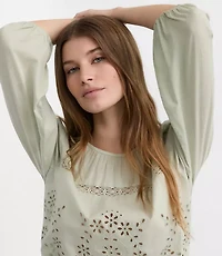 Petite Lace Trim Eyelet Blouse