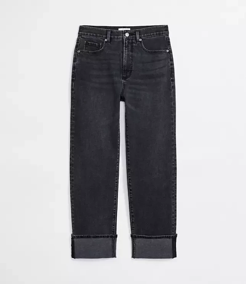 Rivete Tall Cuffed High Rise Straight Jeans Noir Wash