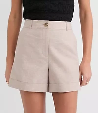 Petite Cuffed Shorts Shimmer Linen Cotton