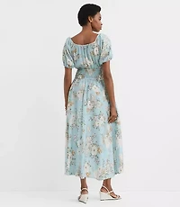 Petite Floral Ruffle Tie Neck Smocked Midi Dress