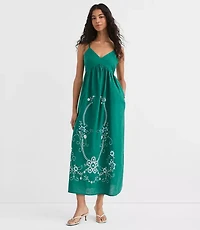 Petite Floral Linen Cotton Strappy Midi Pocket Dress