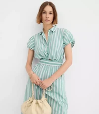 Petite Striped Poplin Twist Midi Pocket Shirtdress