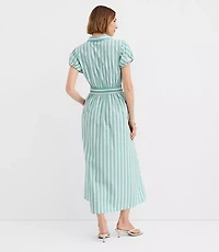 Petite Striped Poplin Twist Midi Pocket Shirtdress