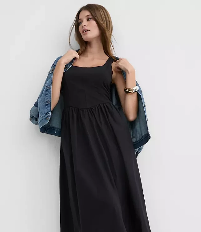 Petite Bustier Mixed Media Midi Pocket Dress