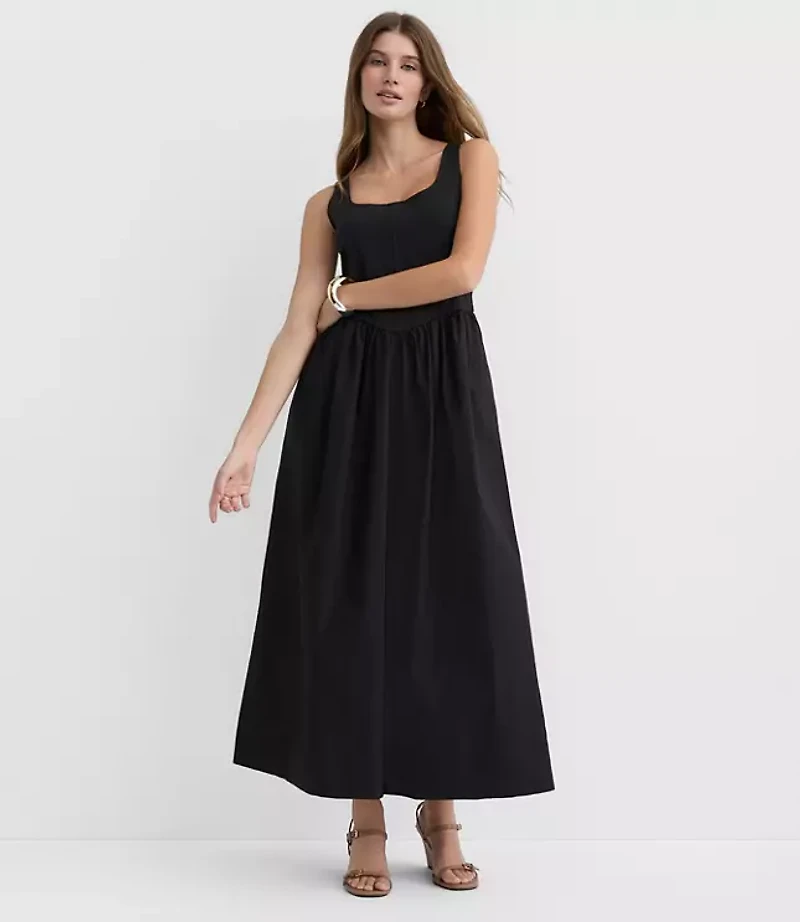 Petite Bustier Mixed Media Midi Pocket Dress