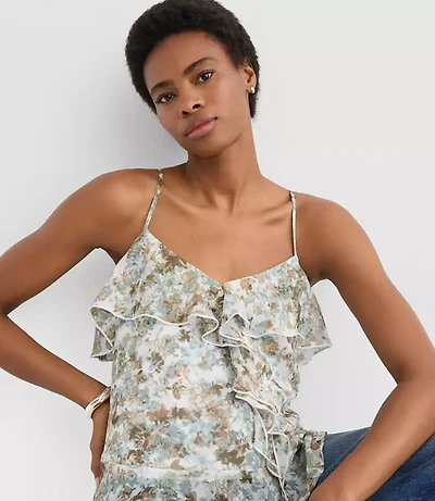 Petite Floral Tie Back Ruffle Strappy Cami