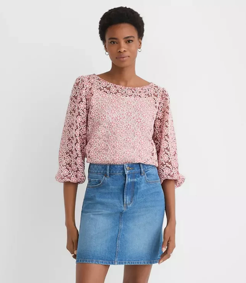 Petite Floral Lace Boatneck Blouse