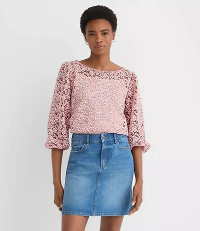 Petite Floral Lace Boatneck Blouse
