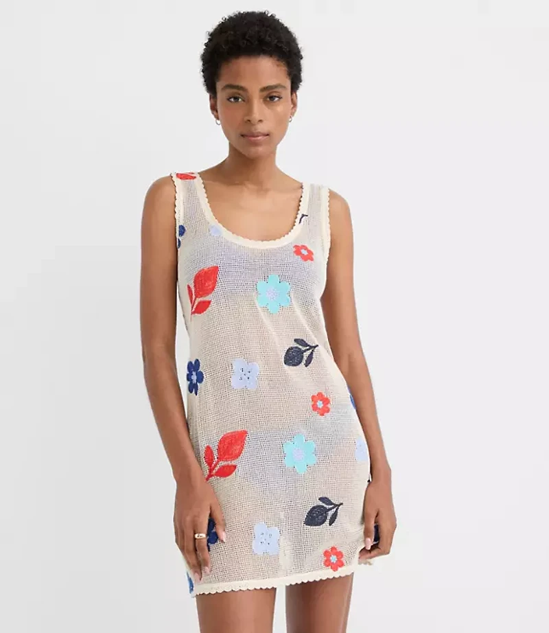 LOFT Beach Floral Crochet Mini Swimsuit Coverup Dress