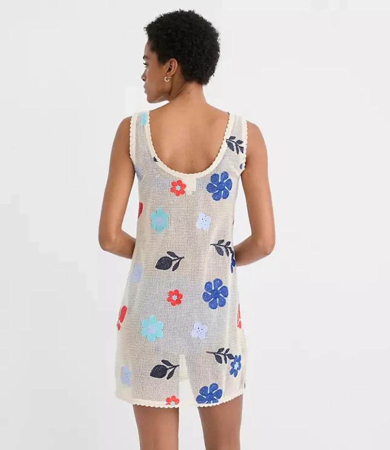 LOFT Beach Floral Crochet Mini Swimsuit Coverup Dress