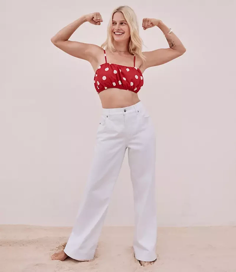 Rivete Petite Mid Rise Wide Leg Jeans White