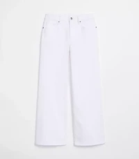 Rivete Petite Mid Rise Wide Leg Jeans White