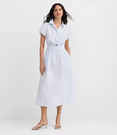 Tall Striped Poplin Twist Midi Pocket Shirtdress
