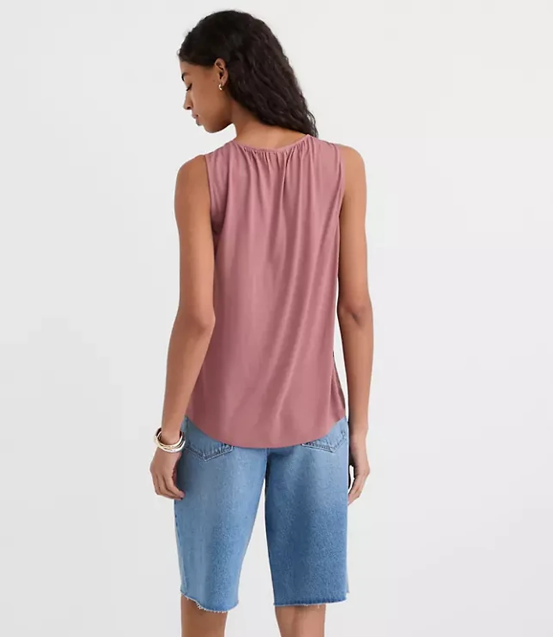 Petite Split Neck Mixed Media Shell