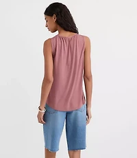 Petite Split Neck Mixed Media Shell