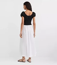 Petite Poplin Smocked Puff Sleeve Midi Dress