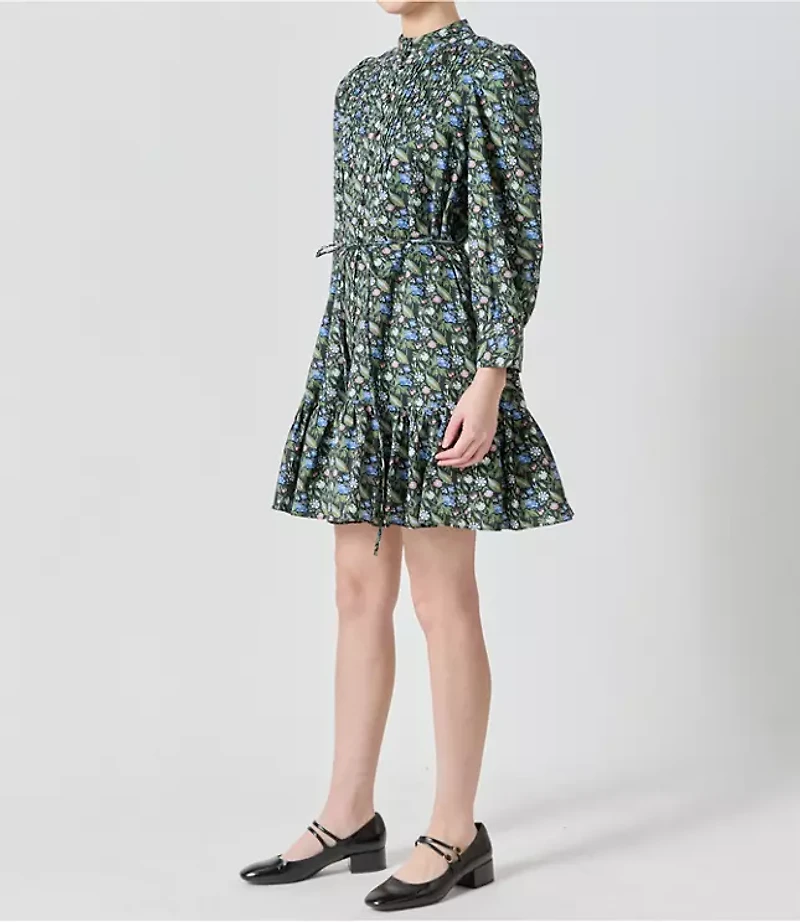 English Factory Floral Pintuck Button Mini Dress