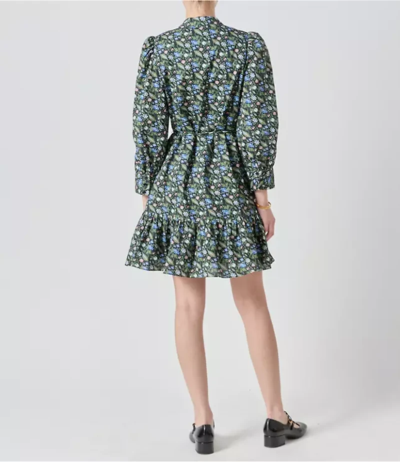English Factory Floral Pintuck Button Mini Dress