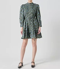 English Factory Floral Pintuck Button Mini Dress