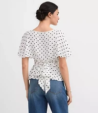 Dotted Tie Back Cape Sleeve Blouse