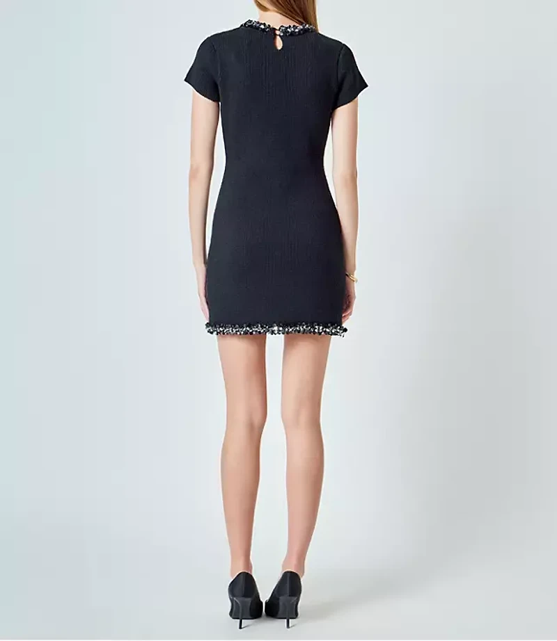 English Factory Jewel Trim Knit Mini Dress