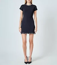 English Factory Jewel Trim Knit Mini Dress