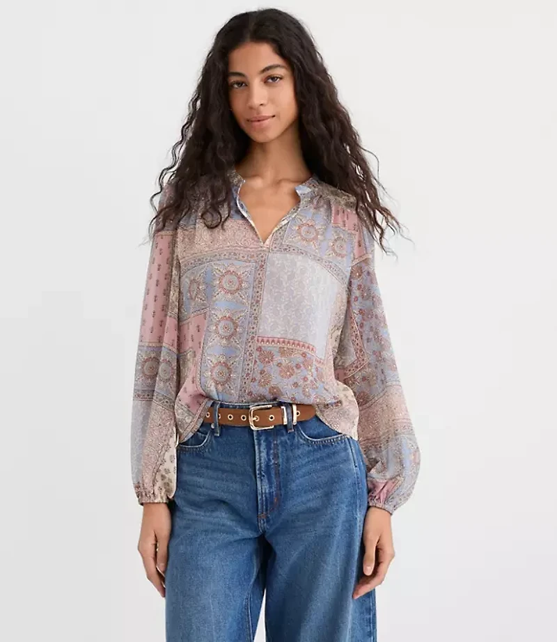 Patchwork Split Neck Blouse