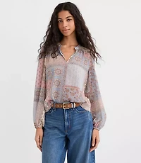 Patchwork Split Neck Blouse