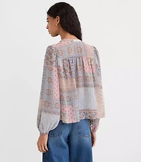 Patchwork Split Neck Blouse