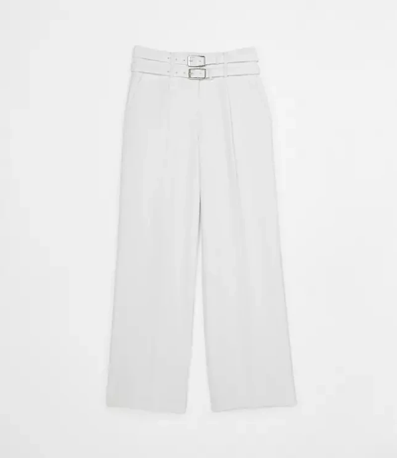 Petite LOFT Versa Crepe Drape Double Belted Wide Leg Pants