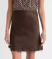 Lace Trim Satin Bias Mini Skirt