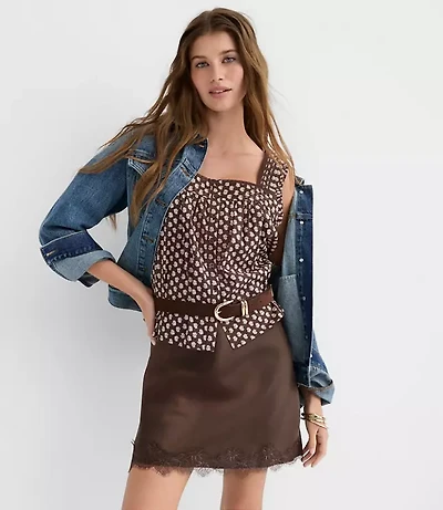 Lace Trim Satin Bias Mini Skirt