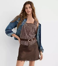 Lace Trim Satin Bias Mini Skirt