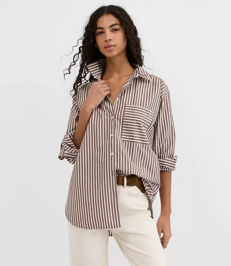 Petite Striped Poplin Everyday Oversized Pocket Shirt
