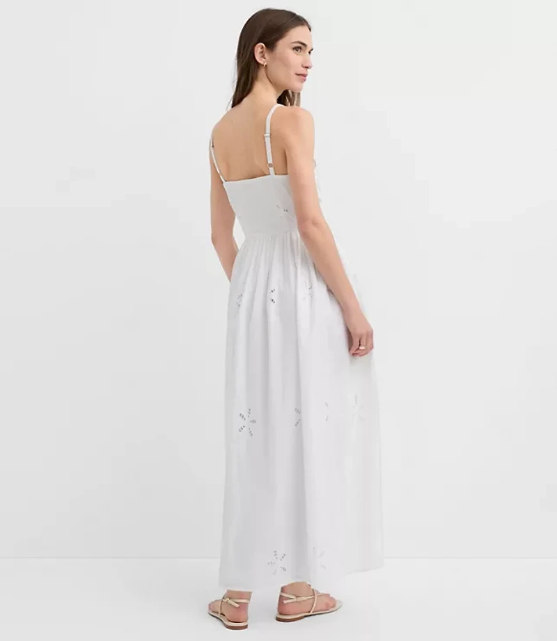 Floral Eyelet Strappy Midi Dress